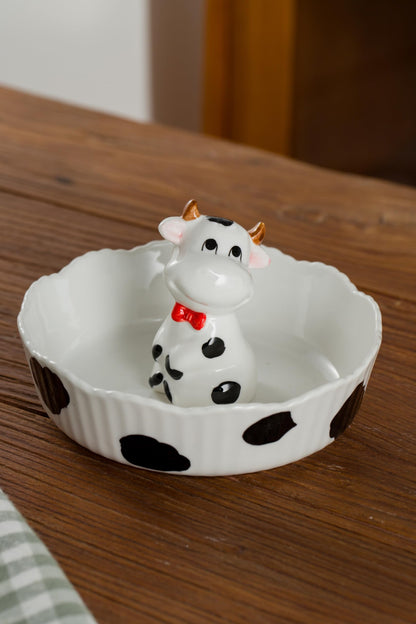 DIHOclub Decorative Ceramic Candy Bowl - Snack Serving Dish for Pistachios, Nuts, Candies, Jewelry Storage, Perfect for Holidays, Parties, and Gifts, 6 Inches(White Cow)