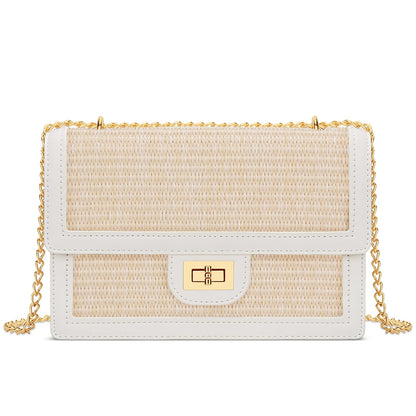 KKXIU Women Small Straw Beach bag Crossbody Bag Summer Shoulder Bag Beach Handbag Vegan Leather Purse (Beige)
