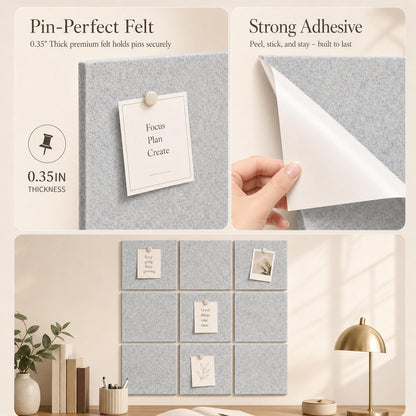 Baysola Felt Bulletin Board Panels 48 x 36 Inch Self Adhesive Wall Tiles Cork Board Alternative for Office Classroom Photos Notes 12 Pack