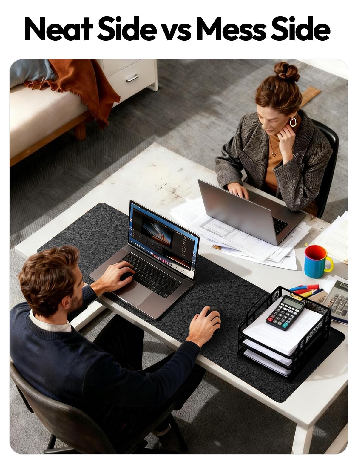 YSAGi Leather Desk Protector, Office Mat, Large Mouse Mat, Non-Slip PU Leather Blotter, Laptop Desk Mat, Waterproof Writing Pad for Office and Home (Black, 31.5" x 15.8")