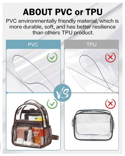 FADEON Clear Small Backpack Purse for Women, Designer Transparent Shoulder Handbag, PVC Mini Clear Bag for Stadium Approved