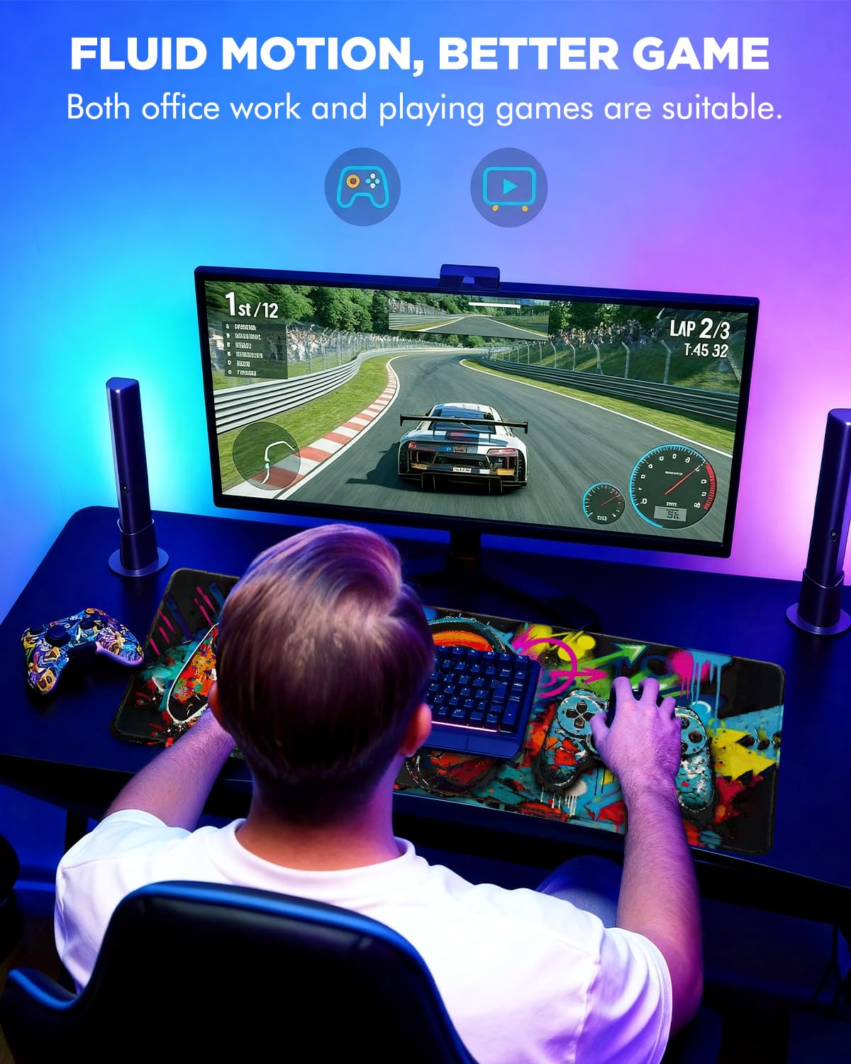 GooodiderX Mouse Pad, Game Mousepad, Large Size 31.5x11.8in, Mouse Pads with Stitched Edge & Rubber Non-Slip Bottom, Designed for Gaming, Home, Office (Game Console)