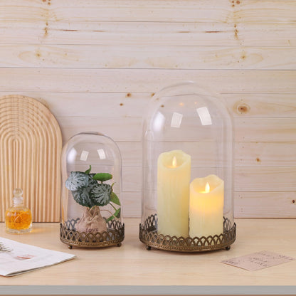 10" Tall Glass Dome with Metal Base in Antique Bronze for Terrarium, Plants, Trinkets, Cakes, Figurines, LED Light String, Candle. Cloche Glass Dome, Bell Jar Display Case, Mantle Place (1, 5.5"x10")