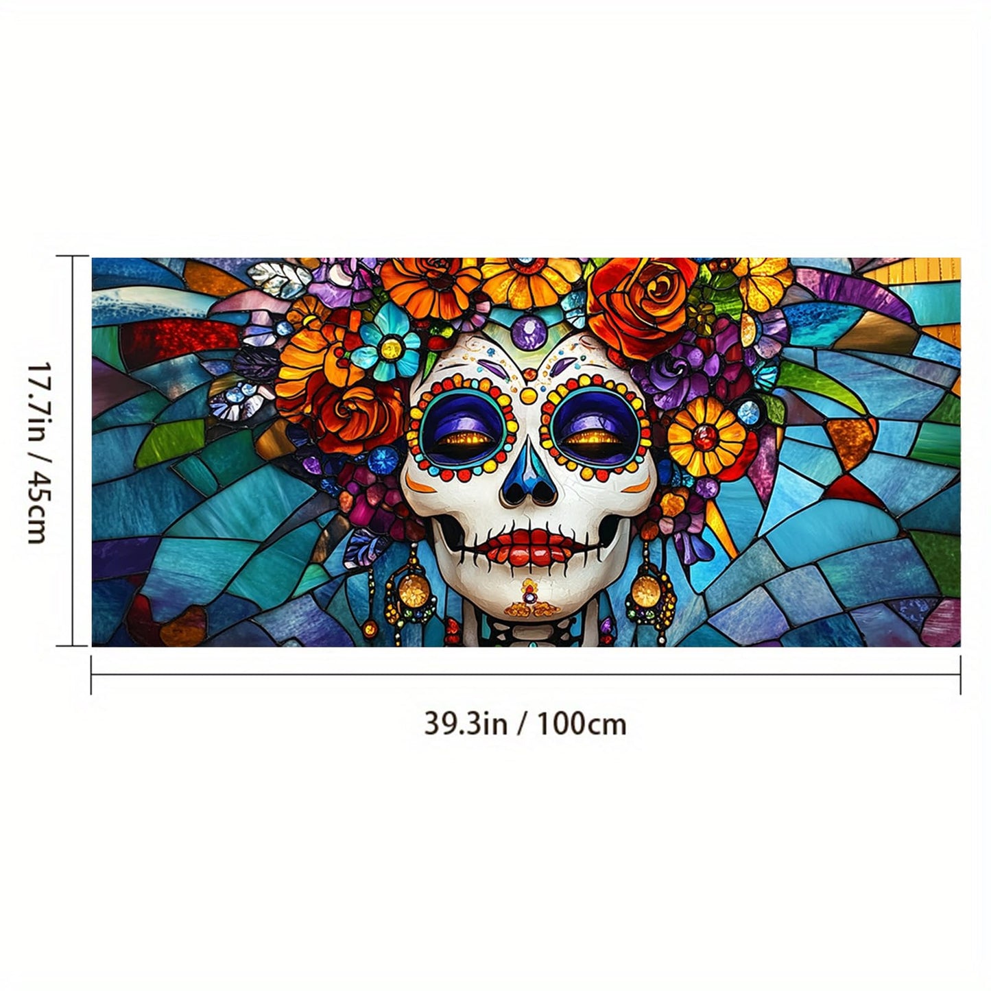 HOMETITUTE Day of The Dead Window Film 39.3x17.7 Inch Sugar Skull Cling Dia de Los Muertos Gothic Halloween Window Sticker for Glass Decor Calavera Removable Window Art for Home Office
