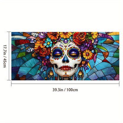 HOMETITUTE Day of The Dead Window Film 39.3x17.7 Inch Sugar Skull Cling Dia de Los Muertos Gothic Halloween Window Sticker for Glass Decor Calavera Removable Window Art for Home Office