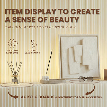 6FT Paper Room Divider Wall, Paper Partition with LED Light, Retractable 118-158in Privacy Screens with Storage Shelf, for Salon Home Studio Office Rest Area (A)