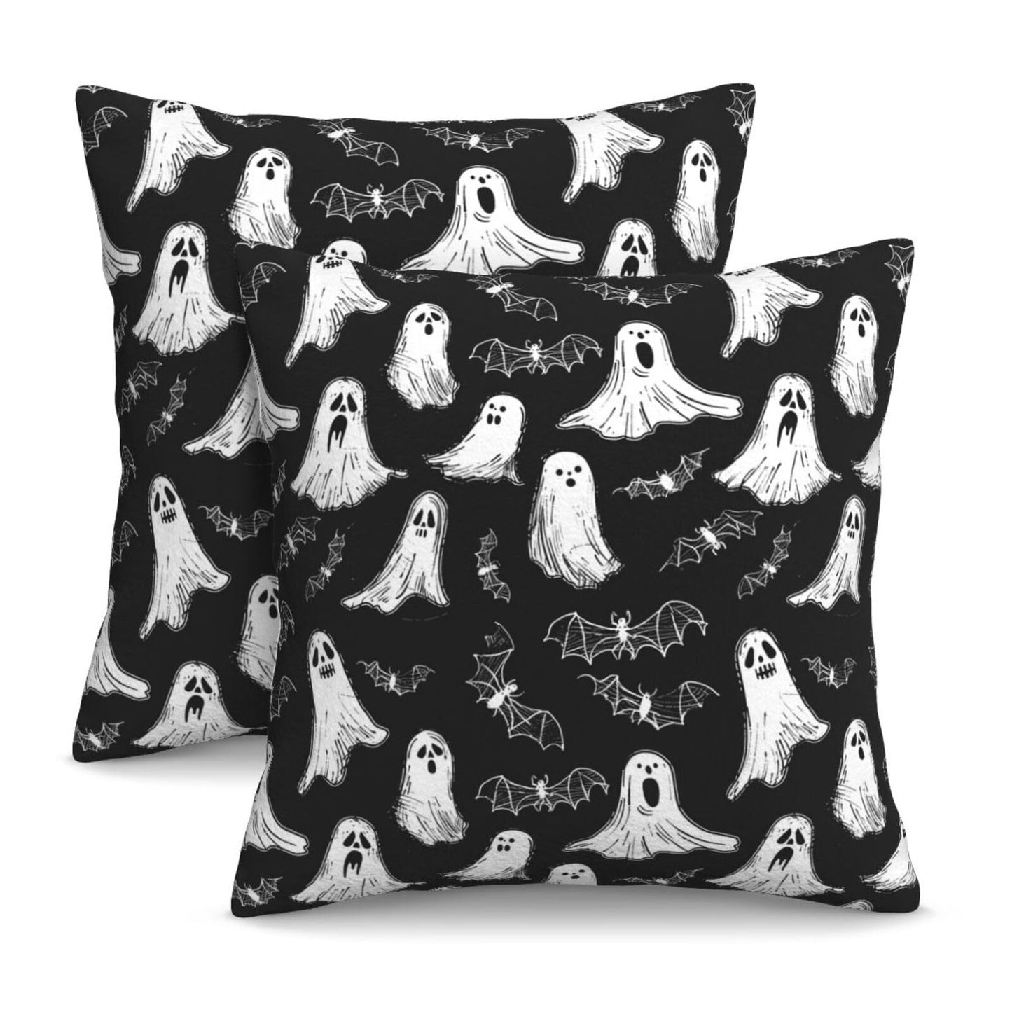 Famame Decorative Pillow Covers Set of 2 Ghost Bats Cute Halloween Throw Pillows Cover 18x18 inch Square Pillowcase Couch Cushion Cases for Sofa Living Room Bedroom Home Decor