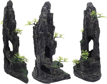 Large Aquarium Decoration - Resin Rockery Landscape Castle Decoration Fighting Fish Hiding Cave Fish Tank Ornaments Accessories - Height 14.3 inches (Green)