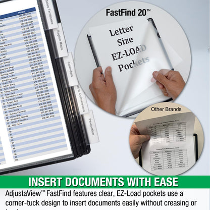 Ultimate Office AdjustaView FastFind 10-Pocket Desktop Reference Display Organizer with All Black EZ Load Pockets to Display 20 Sheets of Your Most Important Letter Sized Documents