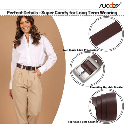 SUOSDEY Fashion Womens Faux Leather Belts with Pin Buckle Waist Belt for Jeans Pants,coffee,1.5'' width,Medium: fits waist from 31''-37''