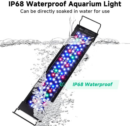 AQQA LED Aquarium Light, 24/7 Mode IP68 Waterproof Extendable Bracket Fish Tank Light, DIY Mode Full Spectrum Aquarium Plant Light, Adjustable Timer/Brightness Memory Function for 24-32 Inch Fish Tank