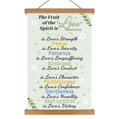 KAlRNE Fruit of The Holy Spirit Poster,Christian Wall Art,Fruit Bible Verse Canvas Hanging Kit,Inspirational Wall Decor,Motivational Poster With Wood Magnetic Hanger for Bedroom Classroom Decoration