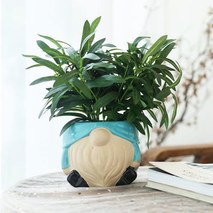 Chonsun Ceramic Planter 6 Inch Plant Pots Indoor Outdoor Flower Pots Succulent Plant Pot Mid-Century Planter Ceramic Blue Gnomes