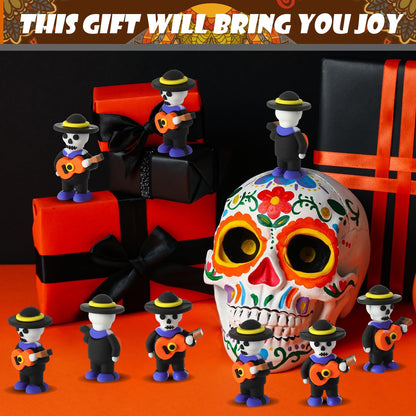 VioraWhite 50 Pcs Halloween Day of The Dead Mini Figurines Little Día De Muertos Figures Mariachi Band Mini Skeleton Skull Statue for Hide and Seek Props Window Desk Kitchen Decorations Party Gifts