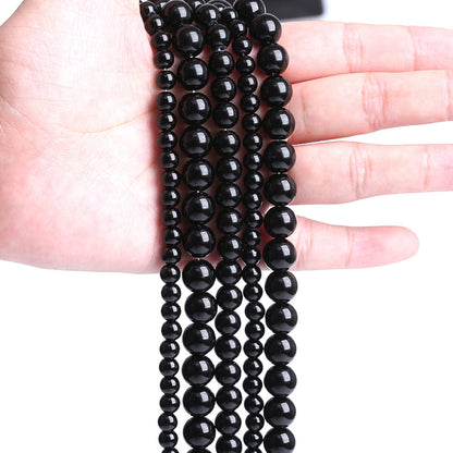 32PCS 12MM Natural Black Agate Stone Beads Round Loose Beads for welry Making DIY Bracelet Necklace Accessory 15 Inches