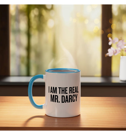 I Am The Real Mr Darcy T-shirt Halloween Christmas Funny Coo Ceramic Mug, Blue/White