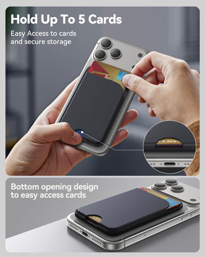 TWZKG for MagSafe Wallet, 5 Cards Holder with Stand, Magnetic Phone Wallet Stand for iPhone 17/16/15/14/13/12 Pro Max Air Plus Series, RFID Blocking Vegan Leather,Black