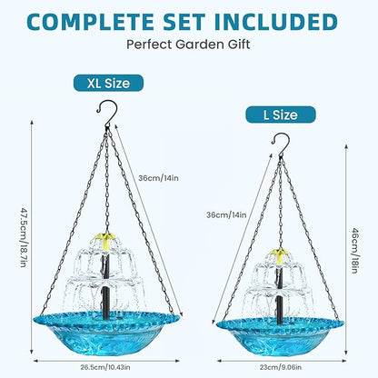 Solar Fountain for Bird Bath, Hanging Cascade Water Feature for Outdoor Garden & Yard Decor, Creates a Relaxing Flow that Attracts Birds (Blue(XL))