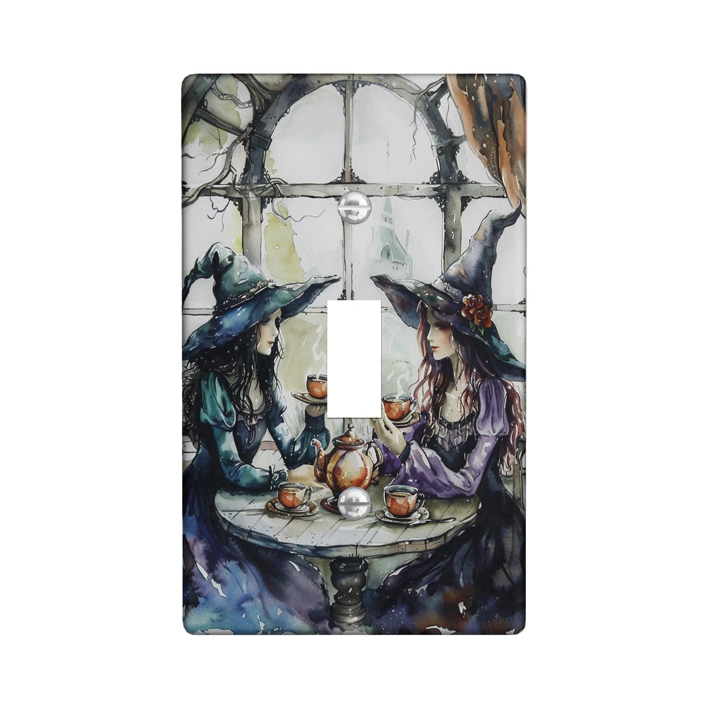 Witchy Light Switch Cover Plates/Outlet Covers, Haunted House Halloween Decor, Gothic Tea Room Style for Wall Accents, Standard Size Single Toggle