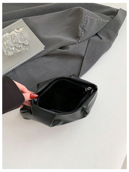 OYOANGLE Women's PU Leather Clutch Purses Small Zipper Ruched Minimalist Handbag Black One Size