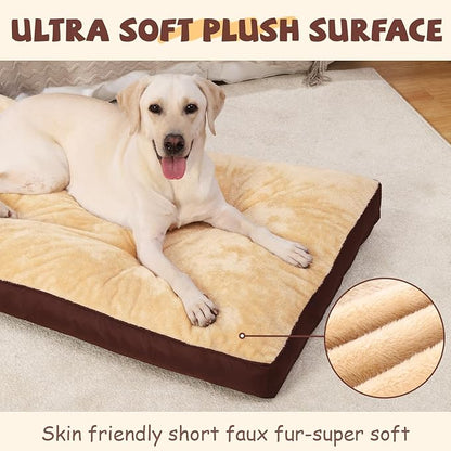Dog Crate Bed Waterproof Deluxe Plush Dog Beds with Removable Washable Cover Anti-Slip Bottom Pet Sleeping Mattress for Large, Medium, Jumbo, Small Dogs, 41 x 27 inch, Brown