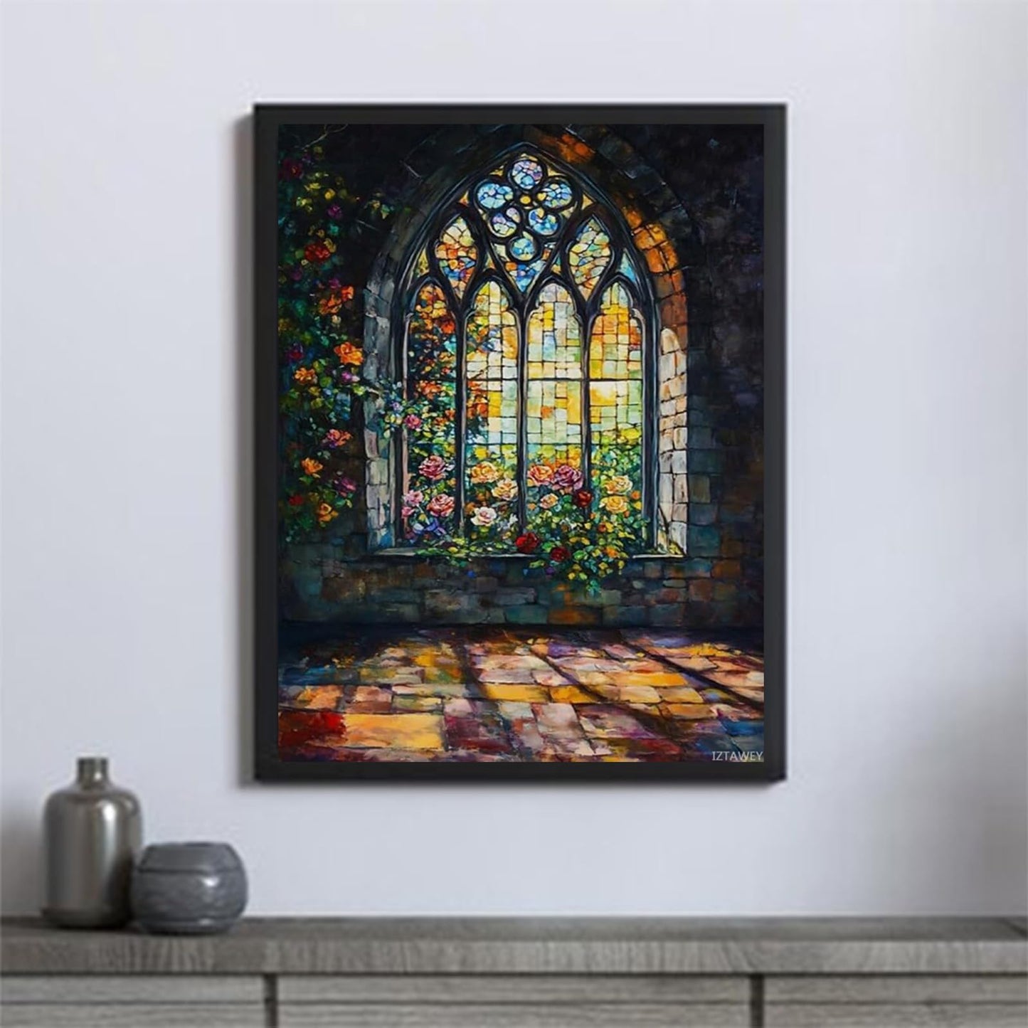 IZTAWEY Canvas Print Wall Art Gothic Cathedral Stained Glass Window Print Poster Artwork Aesthetic Home Wall Decor for Living Room Bathroom Bedroom Wall Art Unframed 12x16inch