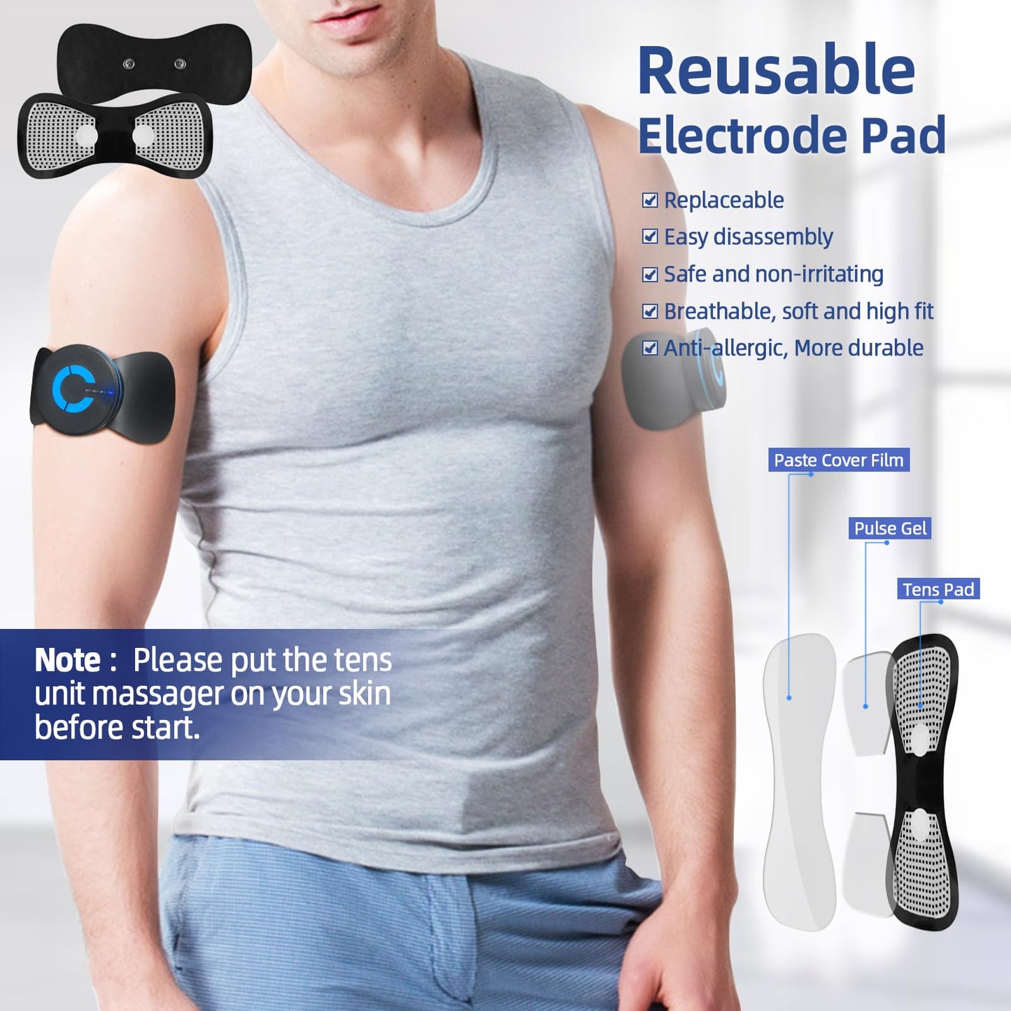 Mini Massager,Rechargeable Intelligent TENS Unit Muscle Stimulator for Pain Relief - FSA or HSA Eligible Deep Tissue EMS Massager Management for Back, Neck, Arm Electronic Pulse Machine