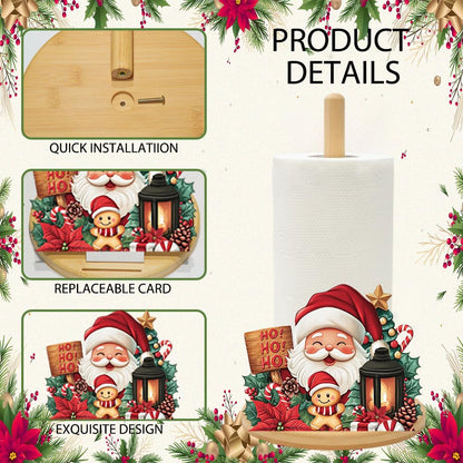 Bamboo Paper Towel Holder with 11 Set Interchangeable Holiday Signs, Rustic Kitchen Decor | Seasonal Countertop Stand for Christmas,Spring,Summer,Fall,Winter,Valentine's Day,Easter,Halloween,