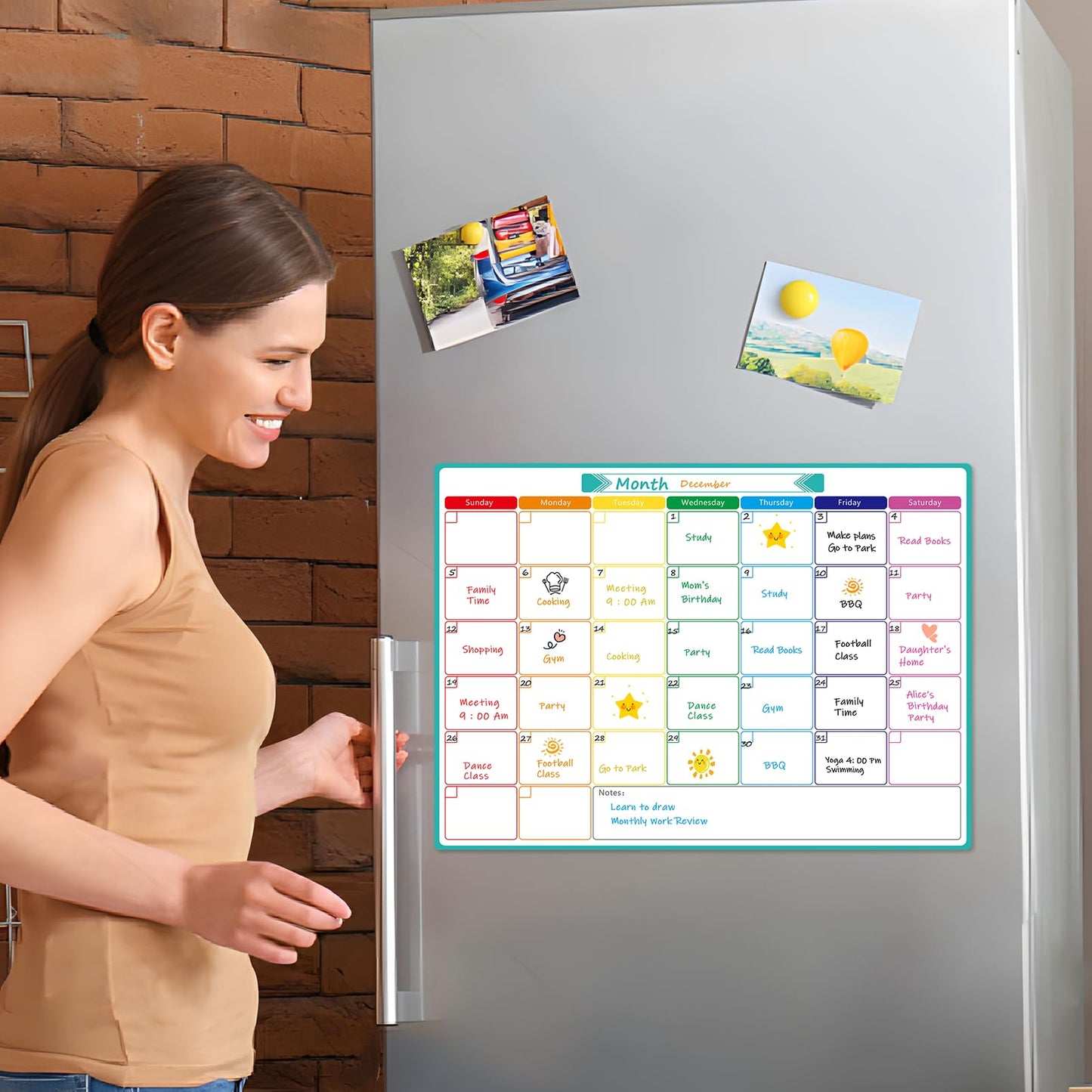 MaxGear Monthly Magnetic Calendar for Fridge, 16" X 12" Fridge Calendar Whiteboard, Reusable Magnetic Dry Erase Calendar White Board Planner for Refrigerator with 7 Fine Point Markers, 1 Eraser