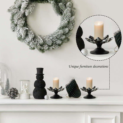 2 PCS Black Crystal Flower Tea Light Holder, Glass Tealight Candlestick with Metal Base, Votive Candle for Table Centerpiece, Wedding/Parties Decor, Nice Gift