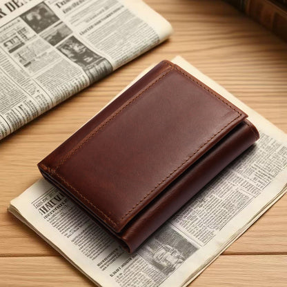 WULOUJIE Mens Trifold Wallet with 2 ID Window，Large-capacity Genuine Leather RFID Blocking Wallet for Men (Brown)
