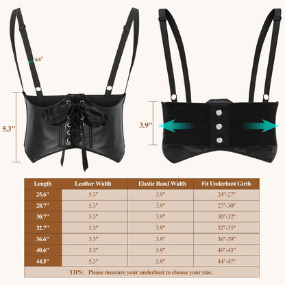 SUOSDEY Women Underbust Corset Belt Elastic Faux Leather Steampunk Renaissance Goth Corset Vest with Straps