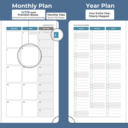 IN-LUXPRO Planner 2026-2027 Daily Weekly and Monthly,6.5"x3.75",18 Months Spiral Bound Calendar Agenda with Self-adhesive Pen Holder,2026 Academic Plan with Vegan Leather Soft Cover,Blue