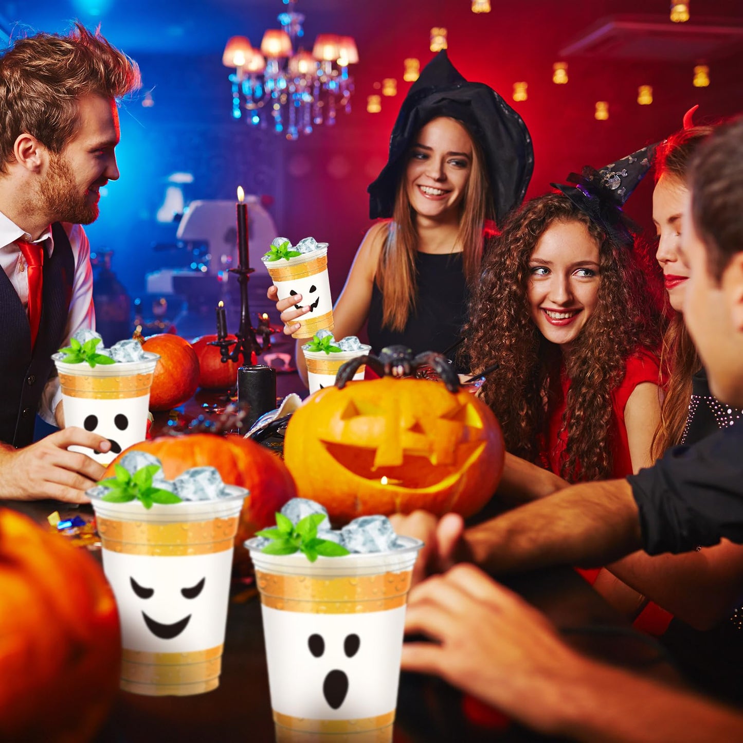 Jingmore 48 Pcs Halloween 12 oz Plastic Cups Ghost Design Disposable Cups for Halloween Party Beer Beverage Ice Cream Snacks