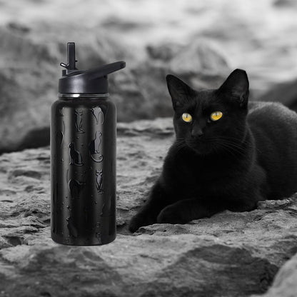 bmxbsk 32 oz Halloween Tumbler 3d-Printed Black Cat Tumblers Insulated Water Bottle with Straws and Flip Lid Stainless Steel Goth Cup Spooky Gifts for Men Women