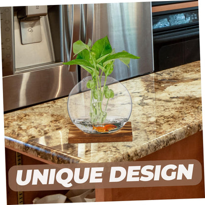 YOSADIER 2Sets Clear Glass Planter with Wooden Base Elegant Small Terrarium Vases for Home Office and Event Decor for Hydroponic Plants Like and African Violets
