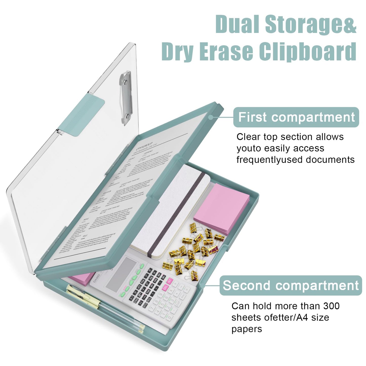 Hongri Clipboard with Storage, Green 8.5 x 11 Folder Nursing Side Opening, Heavy Duty with Dual Compartment, Smooth Writing for Teachers, Classroom, Size 13.3 x 9.4 x 1.5 in, Office & School Supplies
