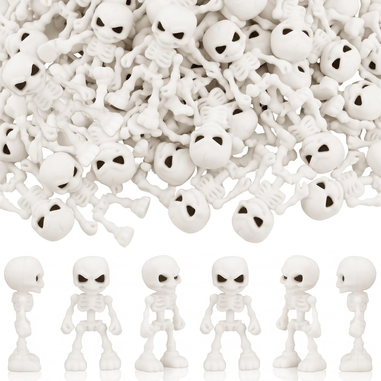 Junkin 100 Pcs Halloween Mini Skeleton Figures Tiny Skulls Cute Design Soft Rubber Skeleton Decorations Miniature Skulls Figures Ornaments for Indoor Fireplace Haunted House Accessories Party