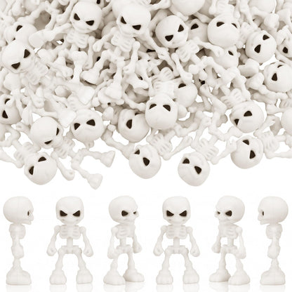 Junkin 100 Pcs Halloween Mini Skeleton Figures Tiny Skulls Cute Design Soft Rubber Skeleton Decorations Miniature Skulls Figures Ornaments for Indoor Fireplace Haunted House Accessories Party