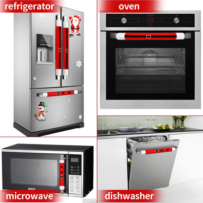 YIJXPOIN 4 Pieces Christmas Refrigerator Handle Covers Santa Belts Kitchen Decorations Refrigerator Door Handle Covers for Christmas Fridge Microwave Oven Dishwasher Handle Protector