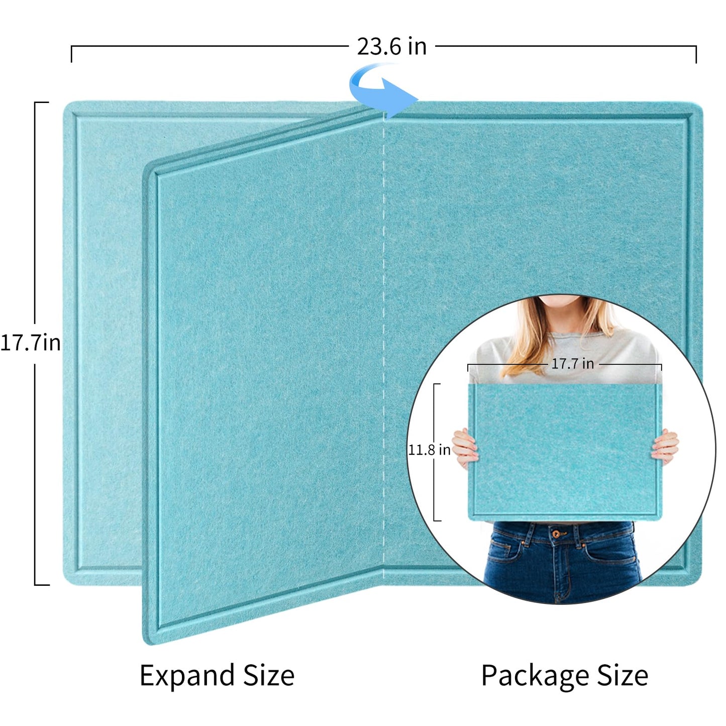 Lightomorrow Bulletin Board, 24 x 18 inches Felt Board Decorative Pin Board, Cork Board Alternative for Wall, Foldable Self-Adhesive Vision Board Mood Board with 20 Pushpins - Turquoise Blue