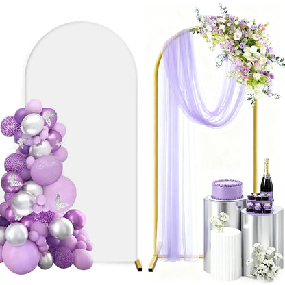 Metal Arch Backdrop Stand and Cover Set 6 ft, Wedding Arch Stand with White Cover for Party, Birthday, Wedding, Bridal Shower, Baby Shower (White, 6 ft)