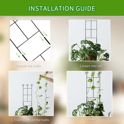 2 Pack 30'' Plant Trellis for Climbing Plants Indoors, Metal Garden Trellis for Potted Houseplant, Rustproof Plant Support for Ivy, Vines, Pothos, Hoya and Flower, Black