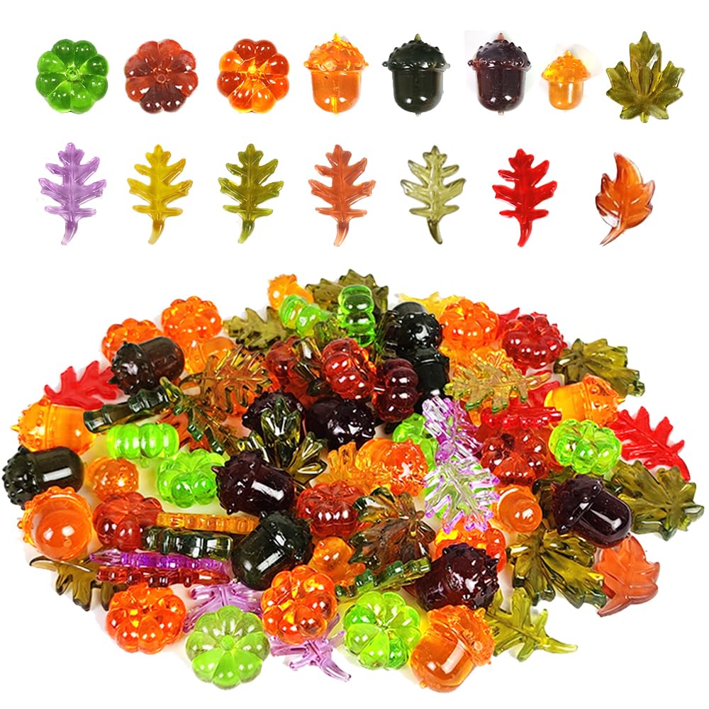 HappyFiller Fall Vase Filler Decorative Acrylic Pumpkins Squirrel Acorns Leaves Gems 15 Styles 88 PCS for Party Table Scatters,Harvest Thanksgiving Craft,Sensory Bin Fillers,Home Decor