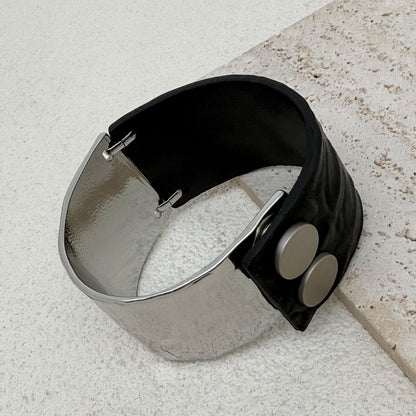 YKKZART Black Bracelet for Women Genuine Leather Cuff Bracelet Silver and Black Leather Wrap Bracelets Birthday Jewelry Gift