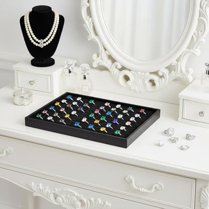 MySHUCE 3 Pcs Ring Organizer Dish Tray, Stackable Jewelry Organizer Trays for Drawer,100 Slots Rings Jewelry Displays Black Velvet Ring Jewelry Display Holder Tray for Selling or Home Show Storage