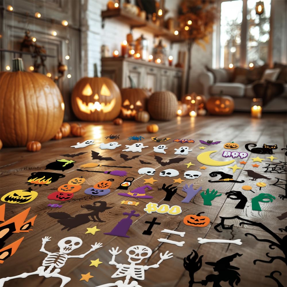 BEUNITONE Halloween Felt Board 73 Pcs Felt Pumpkins Crafts and Kits Witch Skull Party Favors for Halloween Indoors Outdoors Party Hanging Decor for Family DIY Crafts