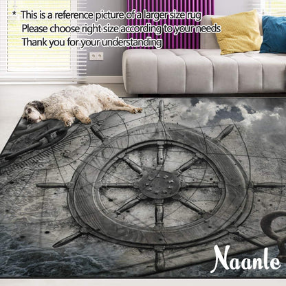 Naanle Ocean Area Rug 5'x7', Steering Wheel Charts Anchor Chains Polyester Area Rug Mat for Living Dining Dorm Room Bedroom Home Decorative