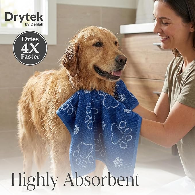 Delilah Home Drytek Dog Towel - Quick-Dry Pet Towel for Large Dogs, Ultra Absorbent & Odor-Resistant - Lightweight Sand-Resistant for Outdoor Bath, Grooming Supplies, Beach & Travel - 30x54 in - Navy