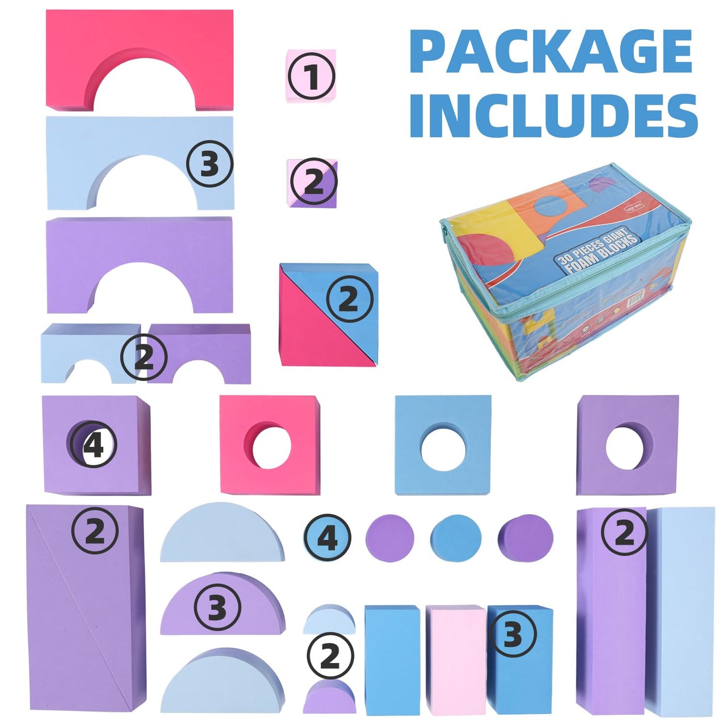 Bingyouth Large Building Foam Blocks for Toddlers, EVA Stacking Foam Building Blocks Toy Set, Non-Toxic, Washable, Early Learning Construction Toys & Gifts for Kids Boys & Girls (Pink, Pieces, 30)